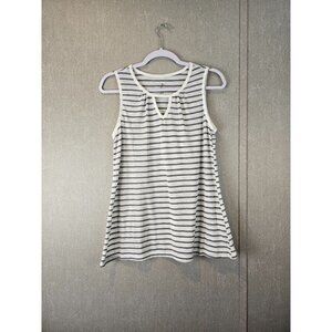 Just be Me Tank Top Womens M Grey Striped Minimalist Basic Casual Easywear